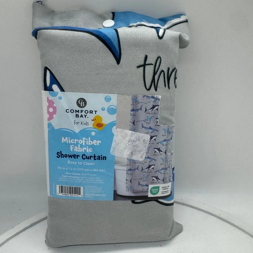 Comfort Bay Kids Shark Microfiber Shower Curtain Grey Blue 70x72 NEW